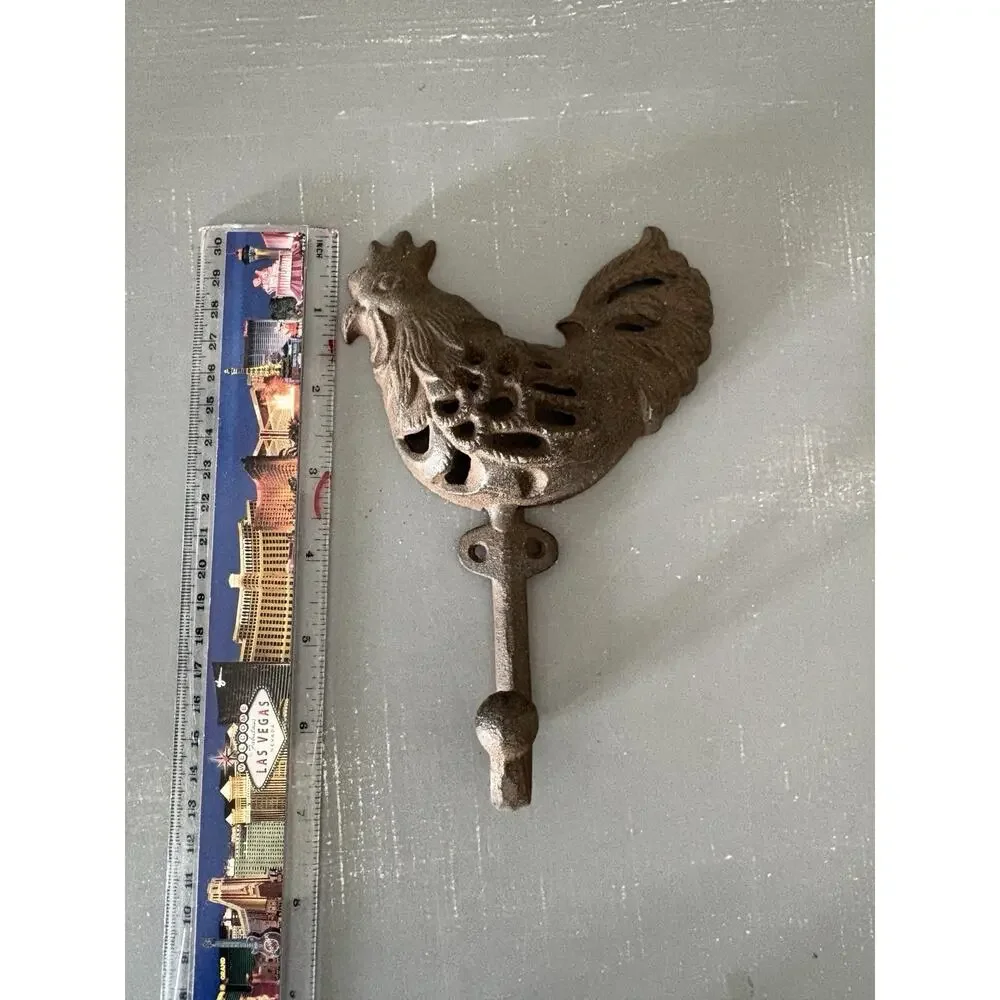 Cast Iron Rooster Chicken Coat Hook Farmhouse Kitchen Large Wall Mount Rustic